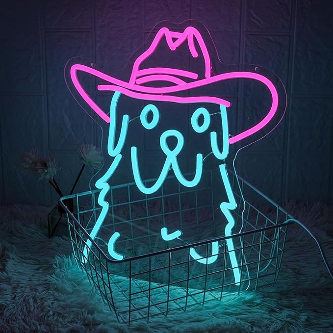 Cowboy Dog Neon sign Pink Blue Neon Signs for Wall Decor Dimmable Cowboy Neon Lights for Animal Decor Wall Bar Bedroom Kidsroom Business Game Room