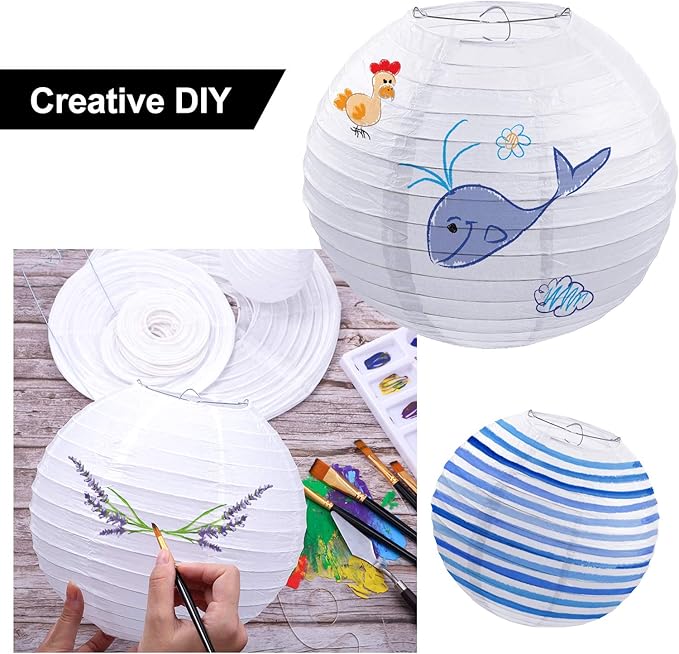Pelopy 18 Pcs Paper Lanterns 4/6/8/12 Inches Round Chinese Japanese Paper Lanterns for Indoor New Year Valentine's Day Wedding Birthday Party Decorations(White,4/6/ 8/12 Inch)