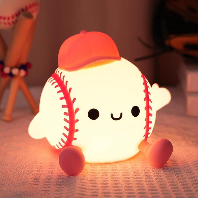 Softball Night Light, Softball Gifts for Girls, Soft Silicone Nursery Dimmable LED Lamp, Touch Rechargeable Bedroom Decor for Kids Baby Teen Athlete Sports Lover, Bedside Birthday Xmas Gifts Idea