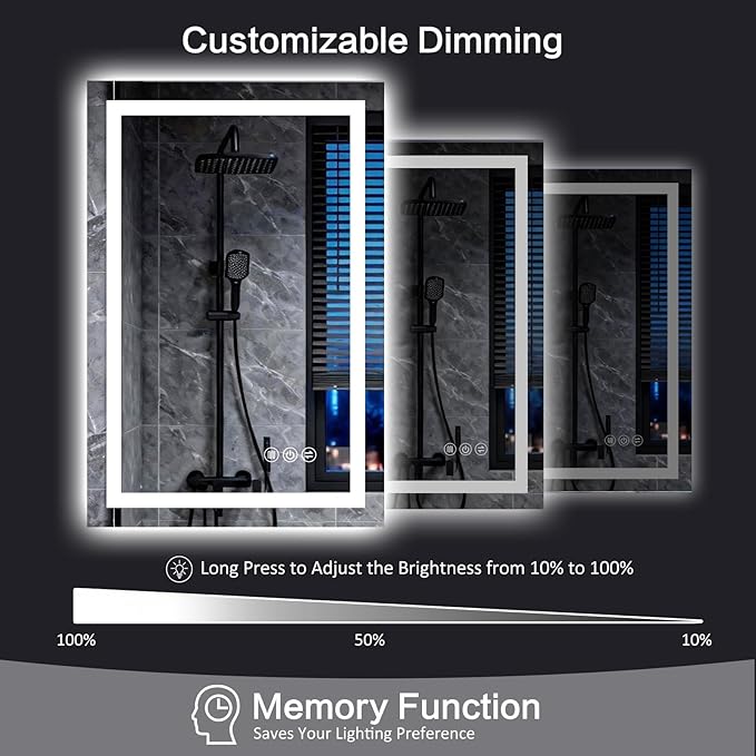 20"x 28" Led Mirror for Bathroom with Front Light and Backlit, Dimmable, 3 Colors Led Mirror, Memory Function, Anti-Fog, Led Vanity Mirror for Wall, Tempered Glass, Shatter-Proof