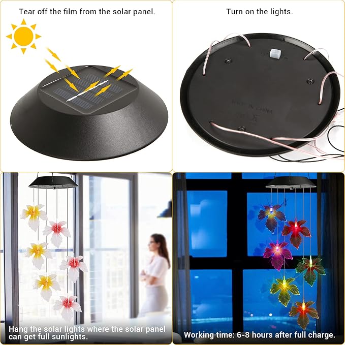Toodour Solar Wind Chimes, Color Changing Maple Leaf Wind Chime | LED Mobile Wind Chimes, Waterproof Outdoor Wind Chime Lights for Garden, Patio, Party, Window, Thanksgiving