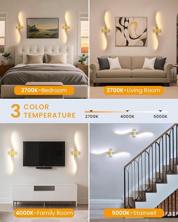 39.4 Inch Battery Operated Wall Sconce Set of 2, Gold Modern Rechargeable Wall Lights with Remote, 3CCT Dimmable Wireless Wall Lamp for Living Room Bedroom Hallway