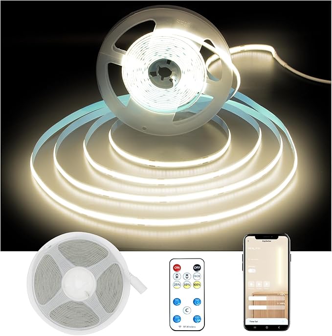 DAYBETTER COB LED Strip Lights, 32.8 ft/10 m 3200 LEDs Bright Natural White LED Light Strips with Remote and App, 4000K Dimmable LED Tape Light, Indoor COB LED Lights for Bedroom DIY Lighting