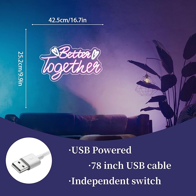 Neon Sign Led Neon Lights Neon Signs for Wall Decor USB Powered Led Neon Signs for Room Decoration (Better Together)
