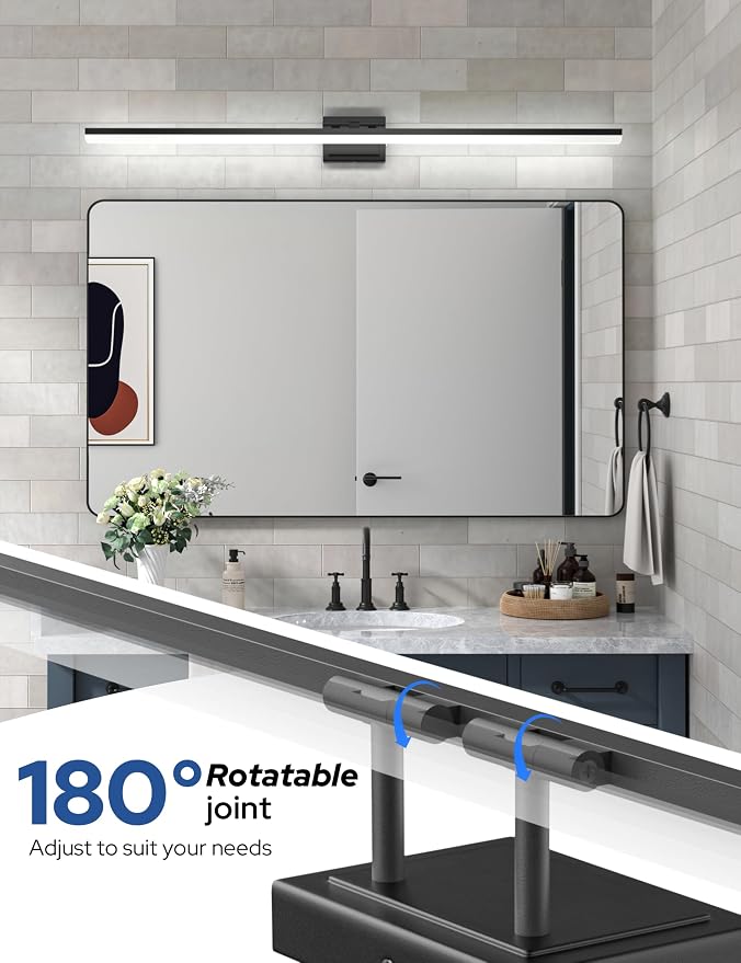 VOLISUN Modern Bathroom Vanity Light 55 inch, 45W Dimmable 5CCT Led Bathroom Light Fixture Over Mirror, Black Bar Vanity Light for Bathrooms Mirror Cabinets Bedroom