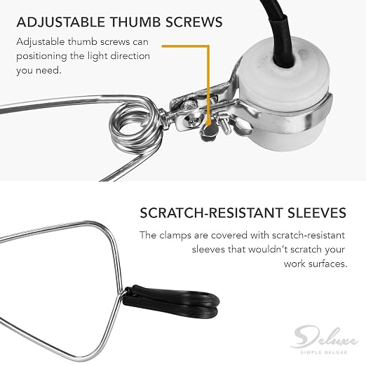 HealSmart Clamp Lamp Light with 10.5 Inch Aluminum Reflector and Bulb Guard up to 250 Watt E26 Socket (no Bulb Included) 6 Feet 18/2 SJT Cord, Silver, 10.5 Inch Clamp Light