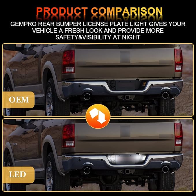 LED License Plate Lights with Metal Retainer Clips for 2003-2018 Dodge Ram 1500 2500 3500 Rear Bumper Tag Lamp 2PCS, 6000K White