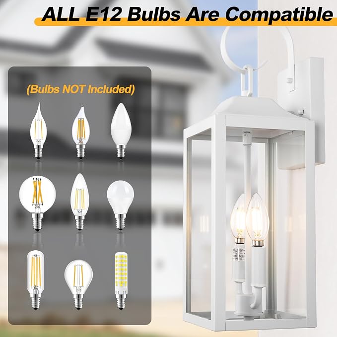 19" White Large Outdoor Wall Lantern 2-Light, Industrial Front Porch Light | Modern Outside Wall Sconce Waterproof Exterior Lighting Fixtures, Outdoor Light Fixture for House Porch & Patio Light, 1-Pack
