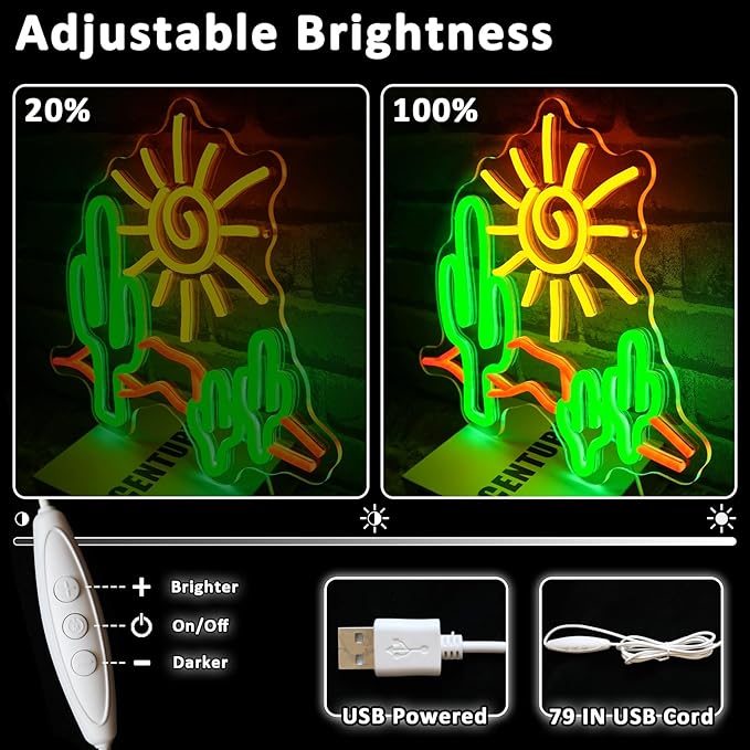 Desert Sunset Neon Sign for Wall Decor Dimmable Cactus Led Sign for Bedroom Western Neon Light for Game Room Living Room Hotel Office Man Cave Bar Club Party Home Decoration