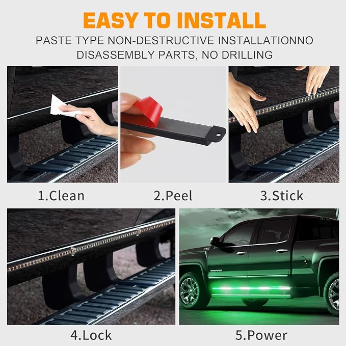 2PCS 70 inch Running Board Strobe Lights 864 LED Emergency Lights | Exterior Green White Flashing Warning Hazard Caution Safety Light Strip for Tow Plow Trucks Construction Vehicles Pickup