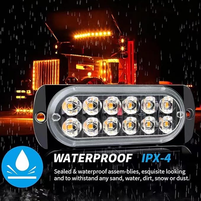 8-Pack 12 LED Vehicles Trucks Emergency Strobe Lights Kit, 12-24V Light | 18 Flash & Steady Modes, IP65 Waterproof, Emergency Flashing Construction Caution Lights for Truck Car ATV
