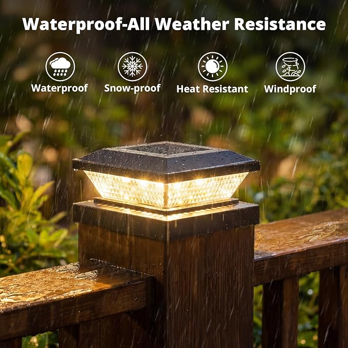 4x4 Solar Post Cap Lights Outdoor 12 Pack, Waterproof Solar Fence Light for Wooden/Vinyl Post, 2 Color Outside Deck Patio Porch Decor, Black