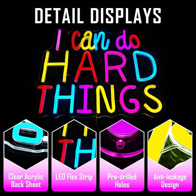 I Can Do Hard Things Neon Sign Led Signs for Classroom Dimmable Neon Lights for Wall Kids Neon Sign for Bedroom Birthday Classroom Backdrop Decor Aesthetic