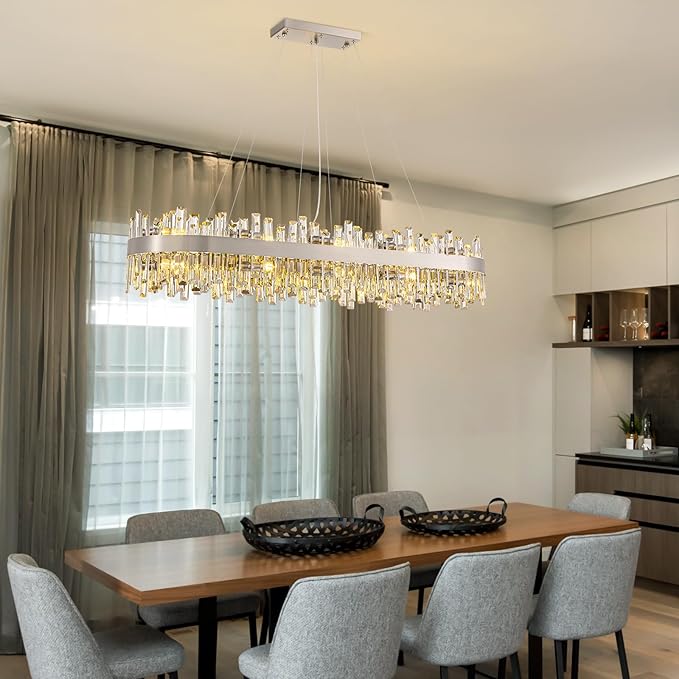 Siljoy Modern Crystal Chandelier, 20-Light Brushed Nickel K9 Crystal Raindrop Chandelier, Luxury Large Dimmable Crystal Ceiling Light for Dining Room Living Room Kitchen Island Entry Foyer L52''