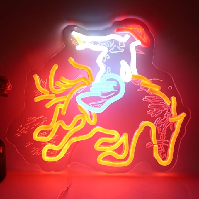 Riding Horse LED Neon Sign,Man with Cowhat Western Style Wall Decor with Acrylic Backing, Dimmable USB Powered Neon Light for Bar, Man Cave, Ranch & Rustic Home Decor Holiday Birthday Gift