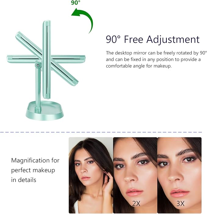 Trifold Lighted Vanity Makeup Mirror with 21 LED Lights,1x/2x/3x Magnification Touch Screen Dimming,Two Power Supplies Makeup Mirror, Gift for Women