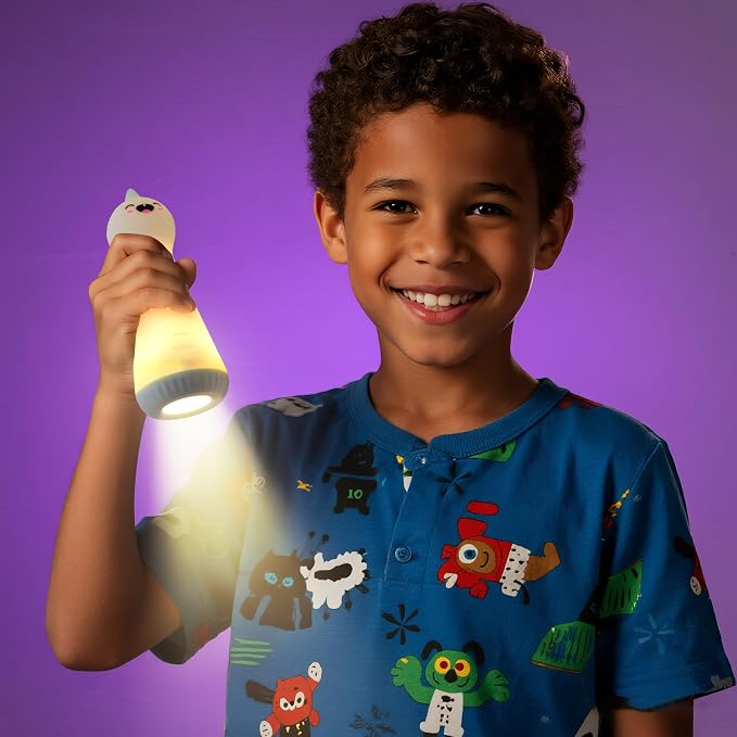 ShaArkMango Flashlight with Night Light for Kids Rechargeable LED Dimmable Nightlight Toddler Bed Room Glow in Dark Handheld Emergency Flashlight for Nursery Traveling Nighttime Use