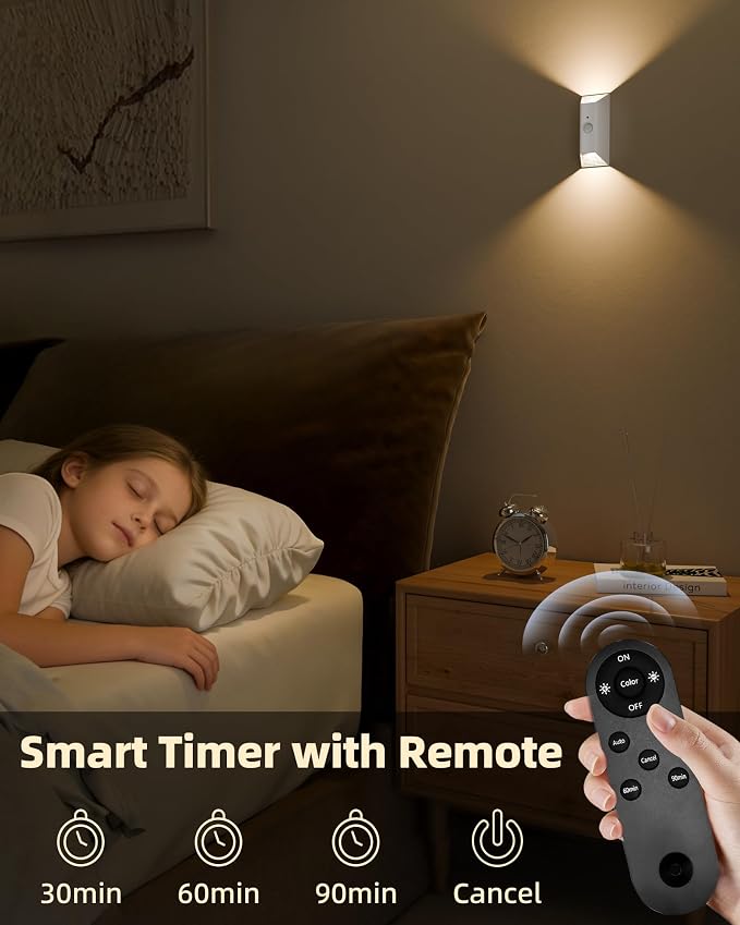 EZVALO Motion Sensor Wall Light with Remote Control, Wireless Wall Lamp, 3 Color Temps, Dimmable, Magnetic, LED Indoor Rechargeable Wall Sconce, 4000mAh, for Hallway, Stair, Bedroom, Renters