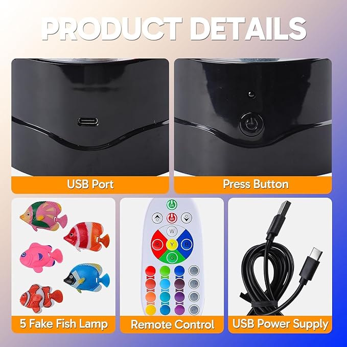 ONXE LED Aquarium Bubble Fish Tank Table Lamp, Birthday Christmas Gifts for Adults Kids Teens, Relaxing 16 Color Remote Fake Fish Sensory Night Light for Kids' Room Bedroom Home Decor, Stress Relief