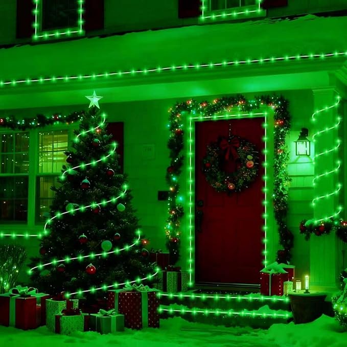YEGUO Solar Rope Light Outdoor Waterproof, 66ft 200 LED Green String Lights, 8 Modes Tube Christmas Lights in Clear Thin Tube