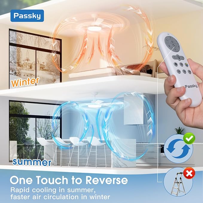 Passky Ceiling Fans with Lights, 52 inch Sleek Ceiling Fan with Light and Remote Control, 3CCT, Dimmable, Reversible, Noiseless, White Ceiling Fan for Bedroom, Living Room | 3-color dimmable light, quiet reversible DC motor, easy install, memory, Timer...