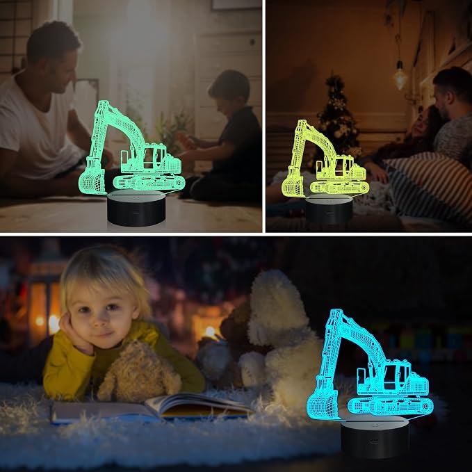 Ammonite Excavator 3D Lamp for Kids, LED Optical Illusion Night Light with Remote Control and Timing Function as Christmas Birthday Gifts Ideas for Boys Kids Teen