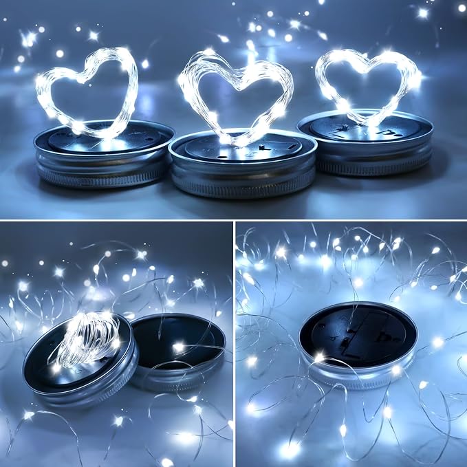 Mason Jar Solar Lights for Outside, 12 Pack 30LED(No Jars) Fairy Lights Mason Jar Solar Lids Outdoor Waterproof String Lights with Hangers for Patio Garden Yard Lawn Decoration - Cool White