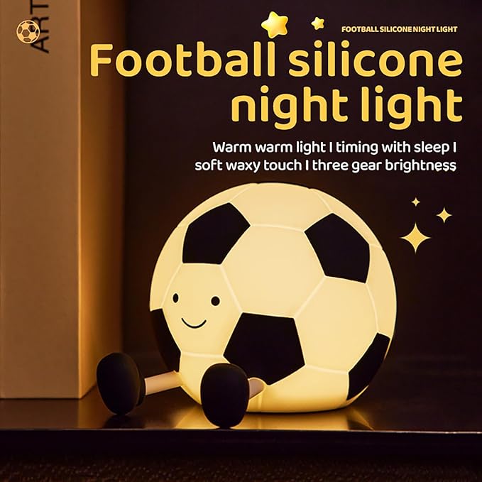 Soccer Night Light for Kids, Cartoon Soccer Lamp Silicone Baby Nursery Night Light with 3 Level Dimmable Rechargeable Bedside Lamp Nightlight Gifts for Kids Toddler Bedroom Home Office Decor