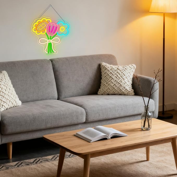 Bouquet LED Neon Sign Colorful Art Flower Light for Home Wall Decoration | 12.59IN*12.59IN,Five level brightness adjustment,USB power,For Bar,Club,Pub,Living room,Bedroom,Restaurant,Beach Bungalow