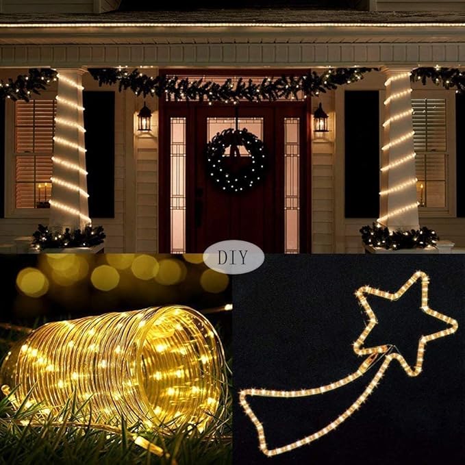LiyuanQ 300 LED Solar Rope Lights Outdoor 99 FT Bright Solar Garden String Lights Durable 8 Modes Outdoor Fairy Lights Waterproof Solar Garden Decorative Lights for Fence Patio Decor (Warm)