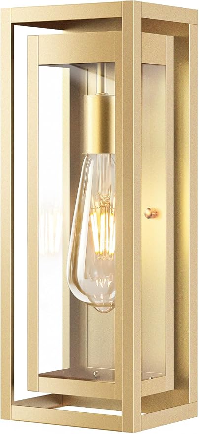 15" Outdoor Wall Lights, Gold Exterior Lighting Fixtures | Large Size, Anti-Rust, Waterproof, Tempered Glass, Easy Installation, Modern & Classic Outdoor Sconces for House Porch Garage