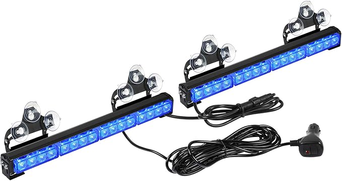 ASPL 2x16.8 inch Emergency Flashing LED Traffic Advisor Strobe Light Bar 32LED 26 Flash Patterns Interior Safety Warning Lights (Blue)