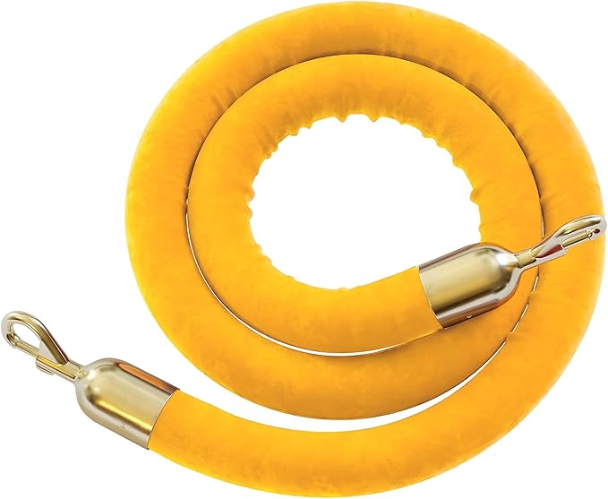 Montour Line Velvet Hanging Stanchion Rope Foam Core, 8 Foot Gold Rope with Polished Brass Snap Ends