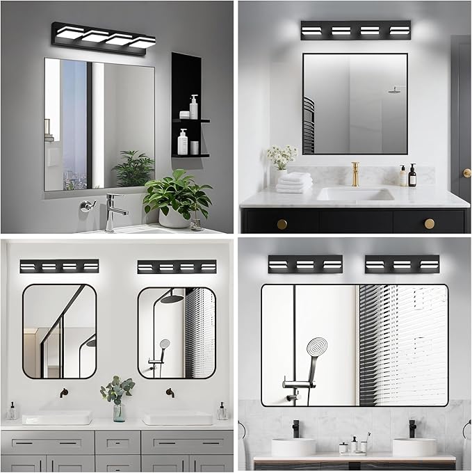 IZORRO LED Modern Bathroom Lights Fixtures(4-Light,Dimmable),Matte Black Acrylic Wall Lighting,Vanity Lights for Bathroom Over Mirror - 6000k 24In （No Assembly Required）