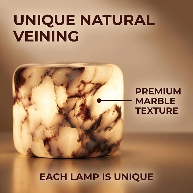 Marble Desk Lamp Touch Control Rechargeable Dimmable LED Light | Premium Natural Marble Base Sensitive Touch Control 3-level Dimming Eye-caring LED Night Light for Bedroom Ambient Decor