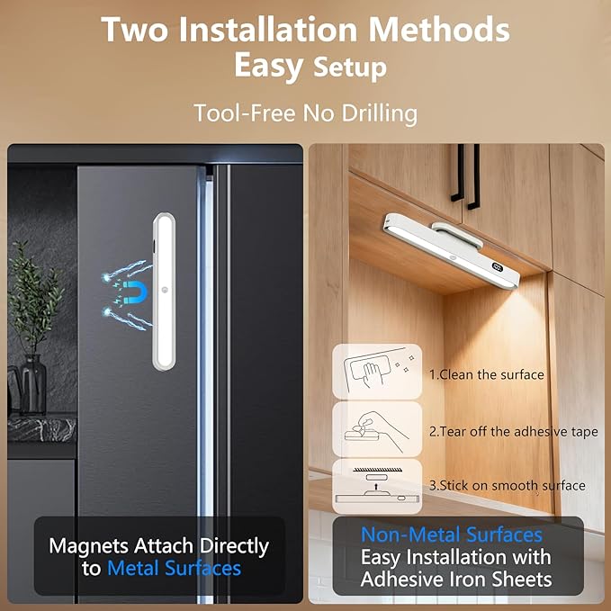 Motion Sensor Light Indoor with Battery Display,3000mAh Rechargeable Under Cabinet Lighting Magnetic Light Bar 300LM Battery Operated Closet Light Makeup Lights Stick On