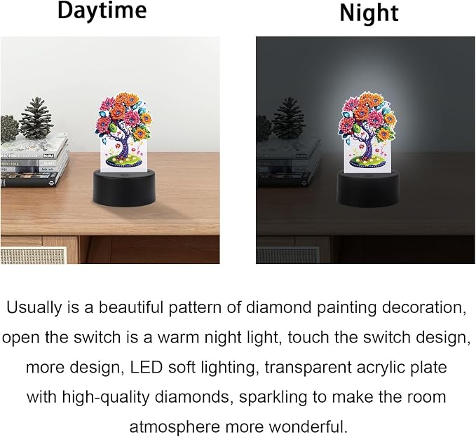 JISHSHAY Diamond Painting Night Light Diamond Art Table Lamps Gem Art LED Lights Gem Painting Desk Lamp Mosaic Kits for Adults DIY Kits for Adults Paint by Numbers Special Shape Tree of Life