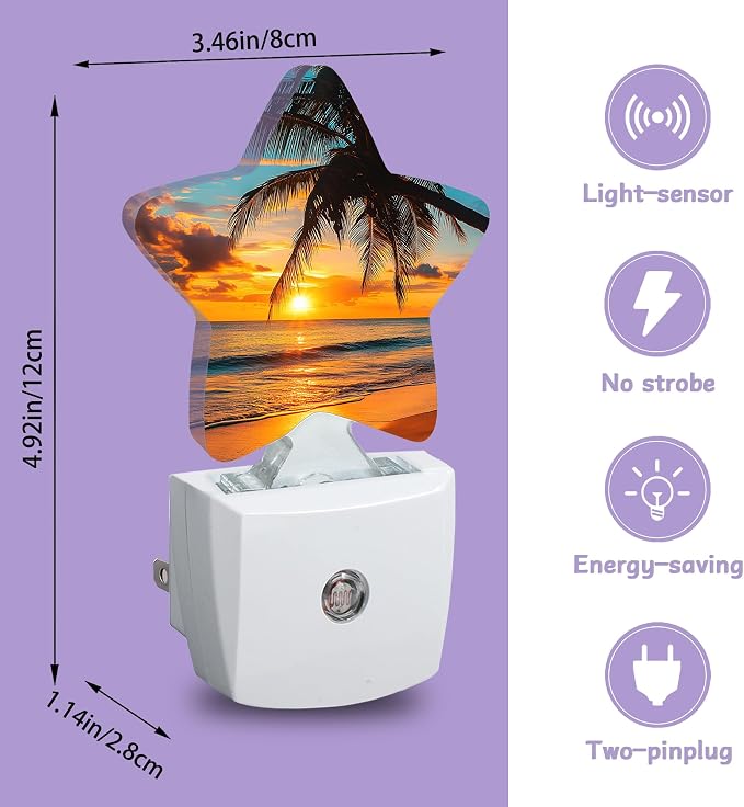 Beach Palm Trees Night Lights Plug Into Wall,Beautiful Sunset Dusk to Dawn Light Sensor Night Light for Kids,Energy Efficient Sleep Friendly Lamp for Bedroom Bathroom Nursery