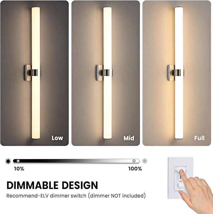 Bathroom Vanity Light Fixtures - 39 Inch Brushed Nickel Bathroom Lights Over Mirror, 36W 3000K Dimmable LED Vanity Light Bar Modern Wall Sconce Light for Mirror Living Room Gallery Hallway