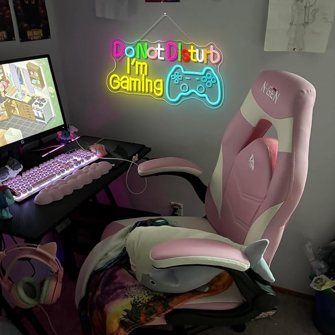 Do Not Disturb I AM Gaming Neon Sign Bright Large Colored Dimmable LED Headset Gamer Light and USB Powered Headphone Light Up Game Signs for Game Zone Video Room Boys' Bedroom Wall Decor