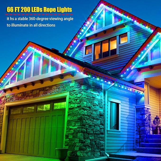 66Ft LED Rope Lights, 16 Color Changing St. Patrick's Day String Lights with Remote, 200 LEDs Outdoor Party Lights for Holiday, Garden, Patio, Décor