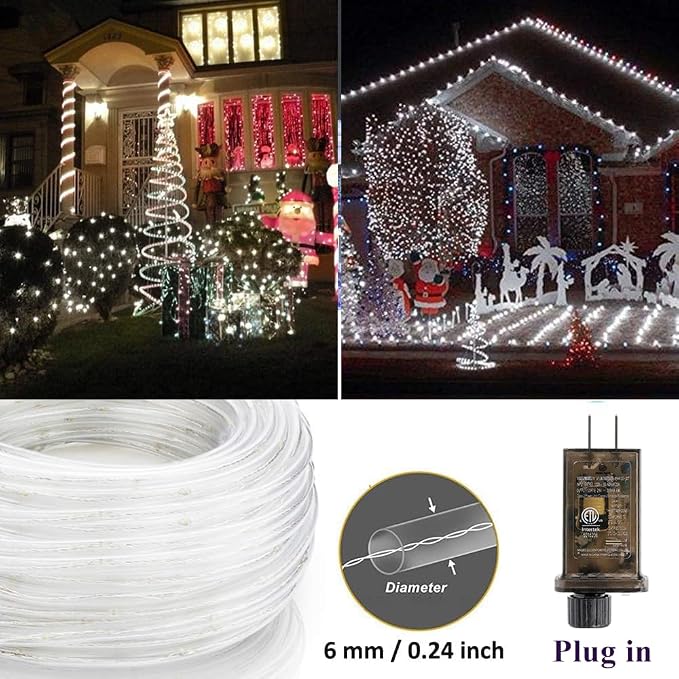 Solhice 75ft Rope Lights Outside Cool White 280 LEDs with Remote Control, Waterproof Outdoor LED Tube Light with Timer, Rope Lighting for Christmas, Deck, Patio, Bedroom Indoor (Not Connectable)