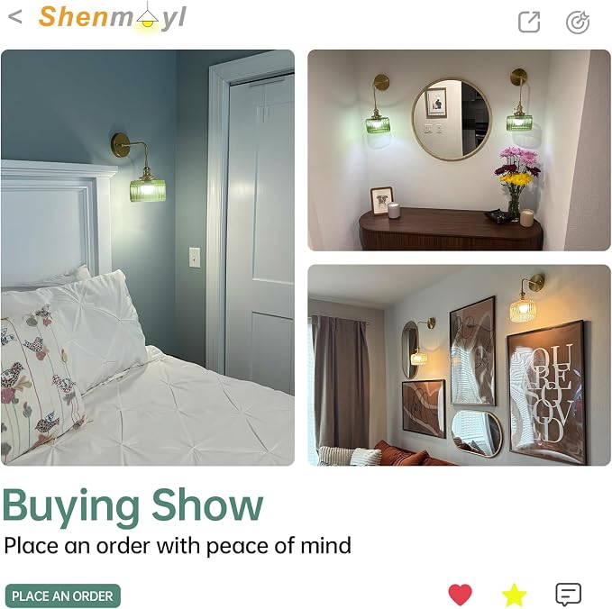 Shenmoyl Battery Operated Wall Sconce with Green Striped Shade Pattern Glass Adjustable Chain Retro Gold Wall Mounted Light, Modern Wall Decor for Bedside Bedroom Indoor Doorway， Set of 2