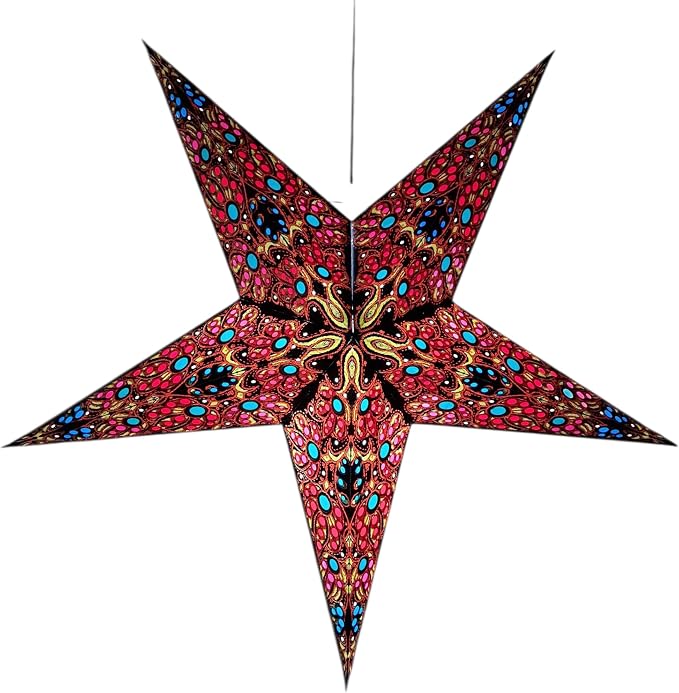 Lantern Lampshade Paper Star Light Shades Large 60cm Hanging Decorations for Christmas Wedding Home Decoration Birthday Party Foldable 5 Pointed Star (Black, Rust, Blue)