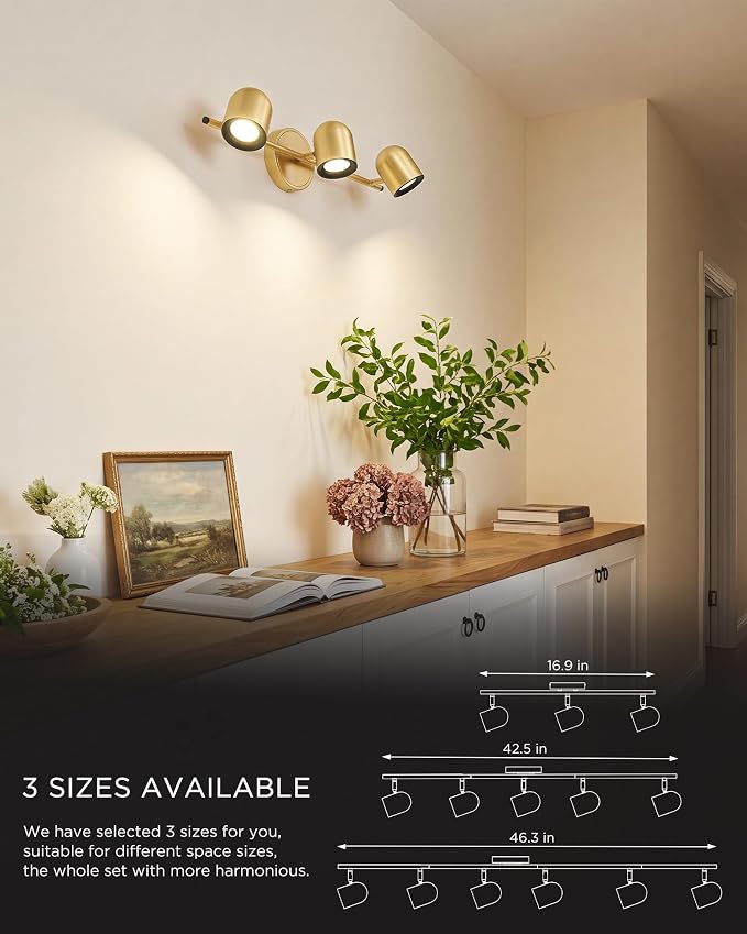 FEMILA LED Track Lighting, 3000K GU10 Bulbs Included | 16.9" brushed gold 3-light track lighting fixtures ceiling for kitchen, dining areas, hallways