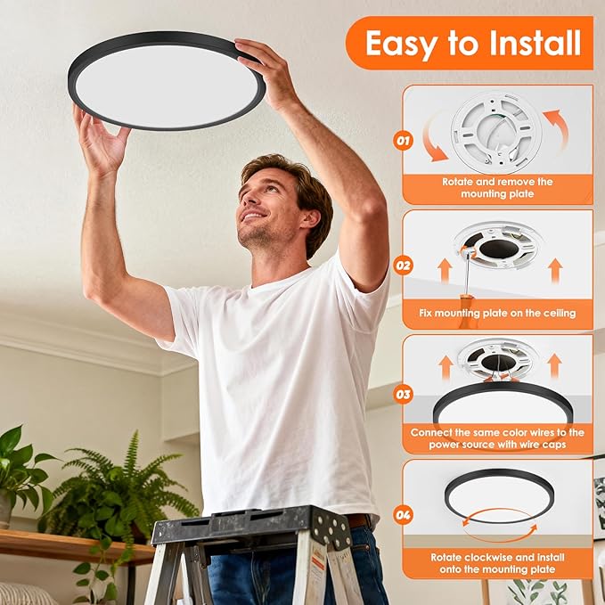 Brightever Black LED Flush Mount Ceiling Light Fixture, 5000K Daylight White, 12 Inch 3200LM Round LED Ceiling Lights, 28W Ultra Slim 0.67 Inch Dimmable Ceiling Lamp for Office, 8 Packs