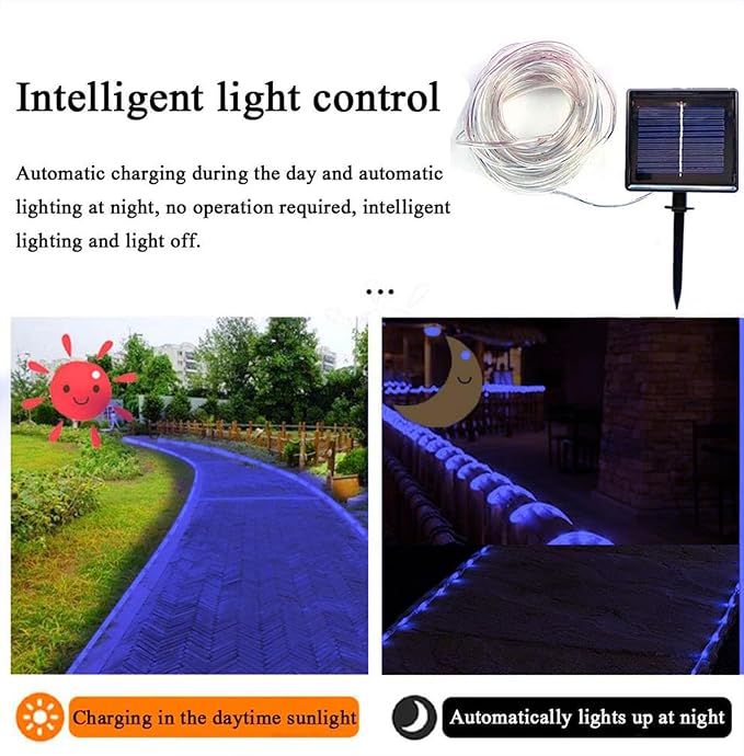 Solar Rope Lights, 66 Feet 200 LED Solar String Lights Outdoor Waterproof 8 Modes Fairy Tube Light Garden Christmas Light Decorative for Pool Patio Party Wedding Christmas, Blue