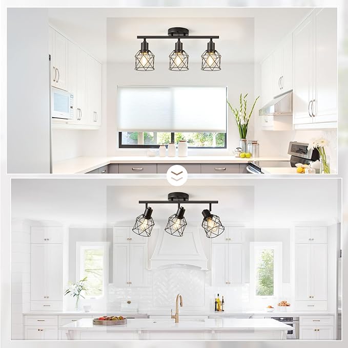 3-Light Kitchen Track Lighting, Island Lights, Farmhouse Ceiling Light | Adjustable Light Heads Rotate To Direct Light Where Needed, With Standard E26 Base For Kitchen Hallway Dining Room
