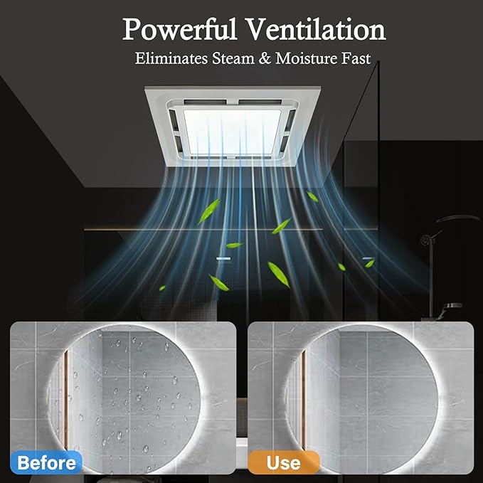 Bathroom Exhaust Fan with Light 125 CFM, 9.5" Panel, 0.7 Sone Low Noise，Cutout Size 8"x8"，Duct 4 Inch Quiet Bath Ceiling Vent Fan Combo with 6500K 1200LM LED Light, for Bathroom, Laundry, Shower