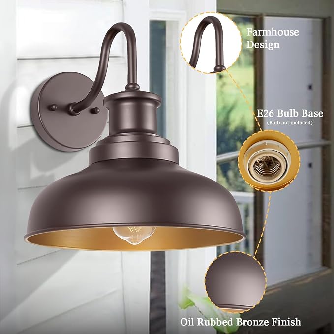 Outdoor Barn Lights Outdoor Wall Sconces Farmhouse Exterior Wall Mount Light Vintage Wall Lighting Fixture Industrial Bronze Lantern for Porch Entryway Garage Patio, 2 Pack